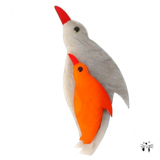 Grey and Mango Penguin Frosty Brooch - Galalith – Vintage Jewelry - handcrafted by Pavone by Pavone