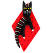 Black and Red Hugo Cat Brooch in galalith