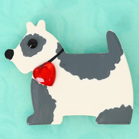 Ivory and Grey Savoy Dog Brooch - Galalith – Vintage Jewelry - handcrafted by Pavone by Pavone