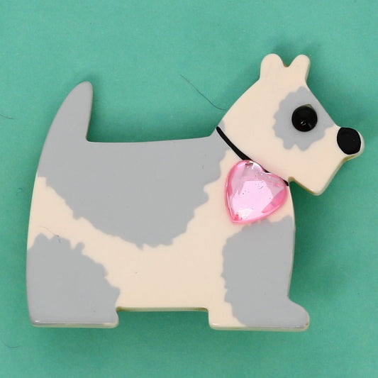 Ivory and light Grey Savoy Dog Brooch - Galalith – Vintage Jewelry - handcrafted by Pavone by Pavone