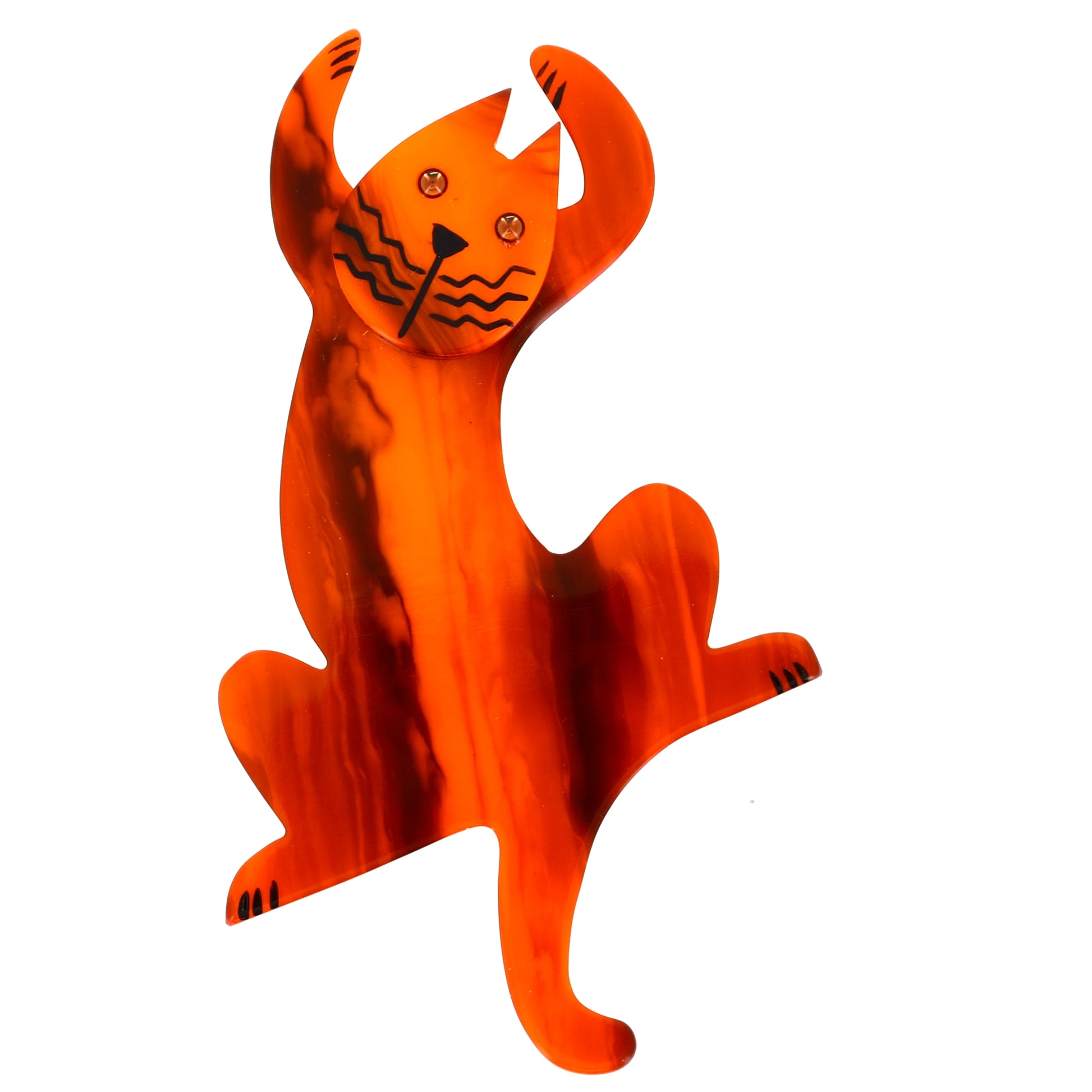 Orange and Ginger Jazzy Cat Brooch in galalith