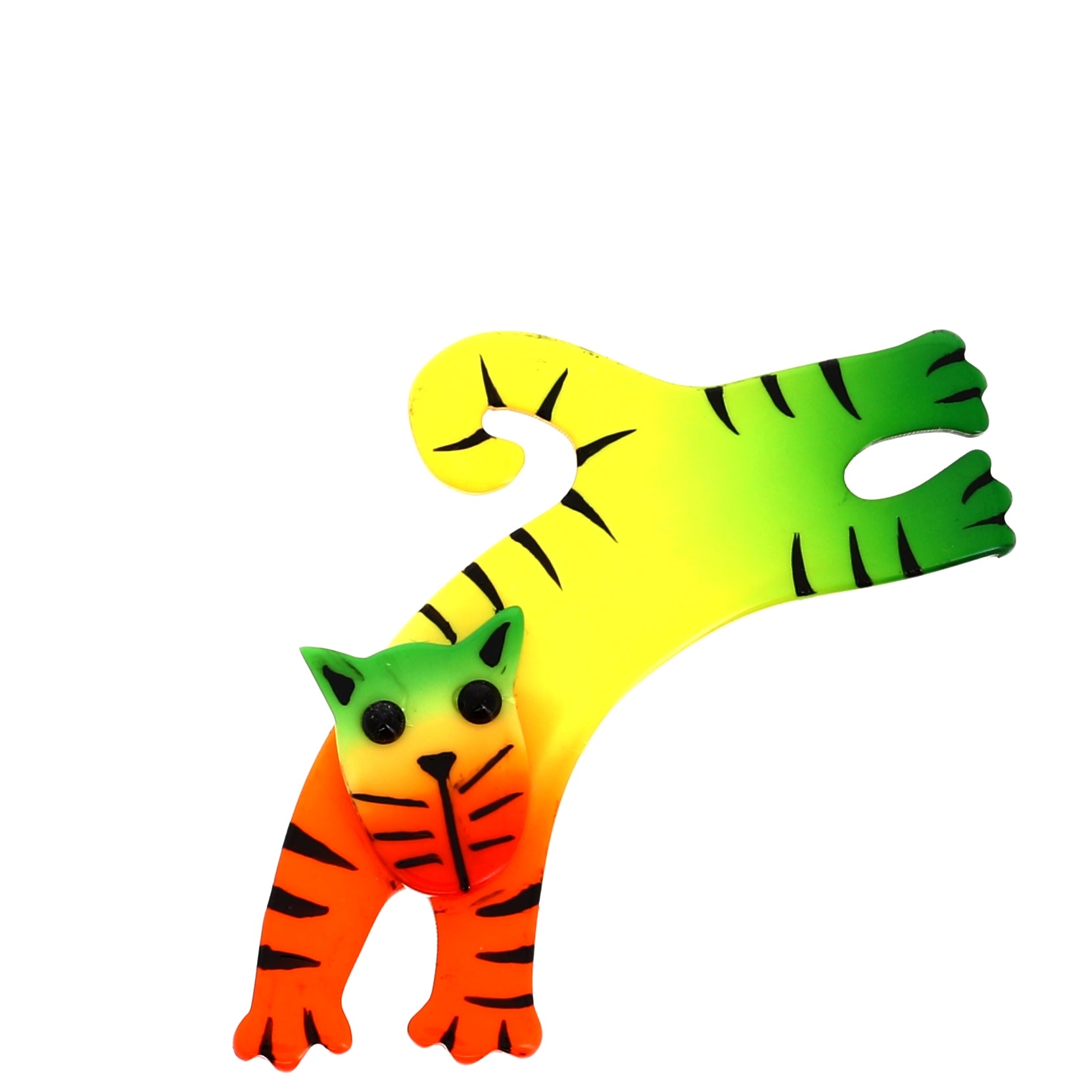 Mini Cat Jumpy -orange-rainbow-Brooch in  galalith