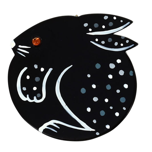 Black Round Rabbit Brooch in galalith