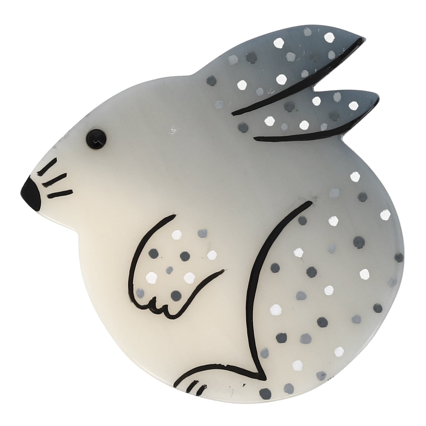 White Round Rabbit Brooch (large) in galalithe