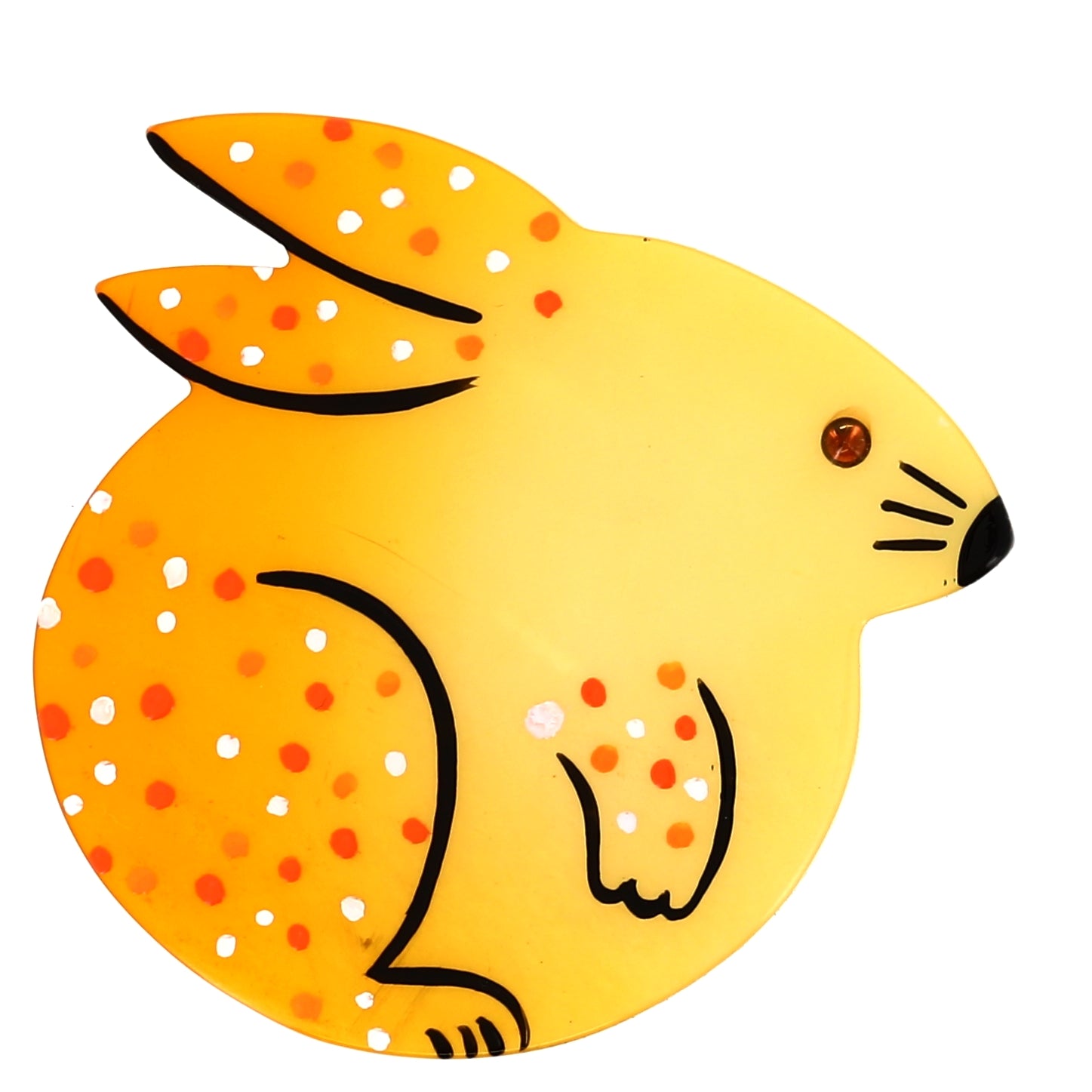 Mimosa Yellow Round Rabbit Brooch (large) in galalith