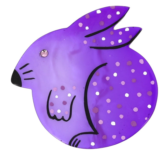 Purple Round Rabbit Brooch in galalith