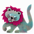 Agate and cyclamen Leo Lion Brooch in galalith