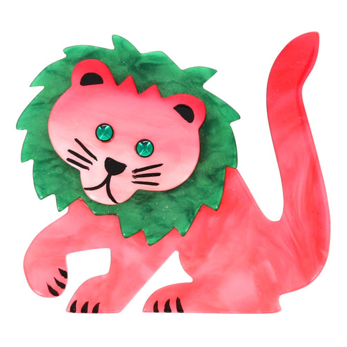 Pink and mint Leo Lion Brooch in galalith