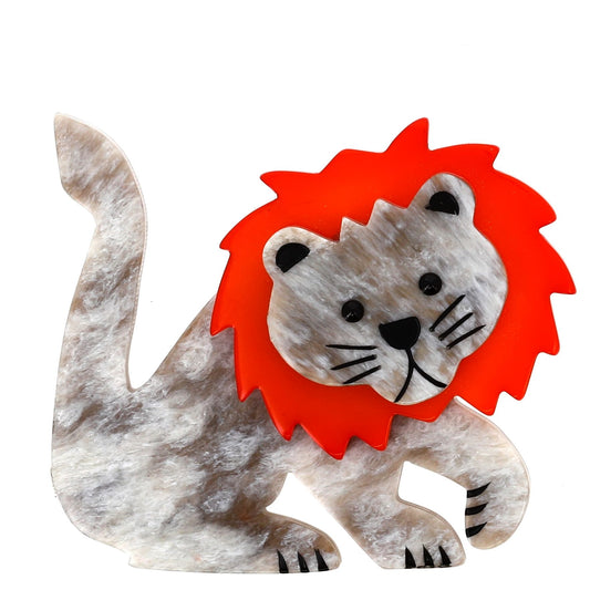 Hairy and Mango Leo Lion Brooch in galalith