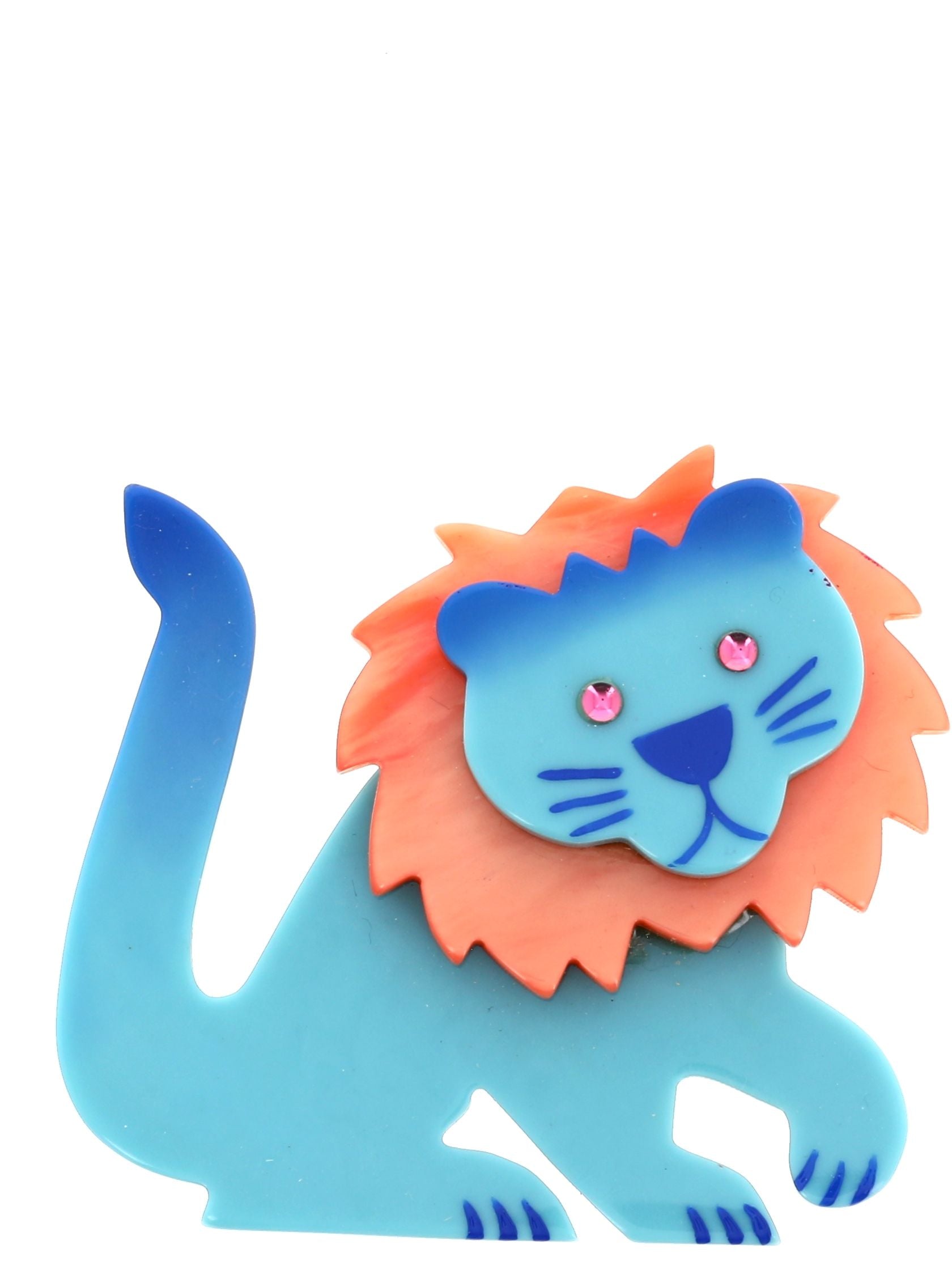 Sky Blue and Pink Leo Lion Brooch in lalith