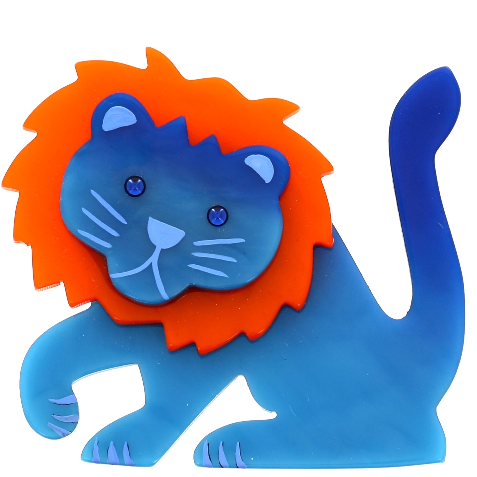 Blue and Mango Leo Lion Brooch in galalith