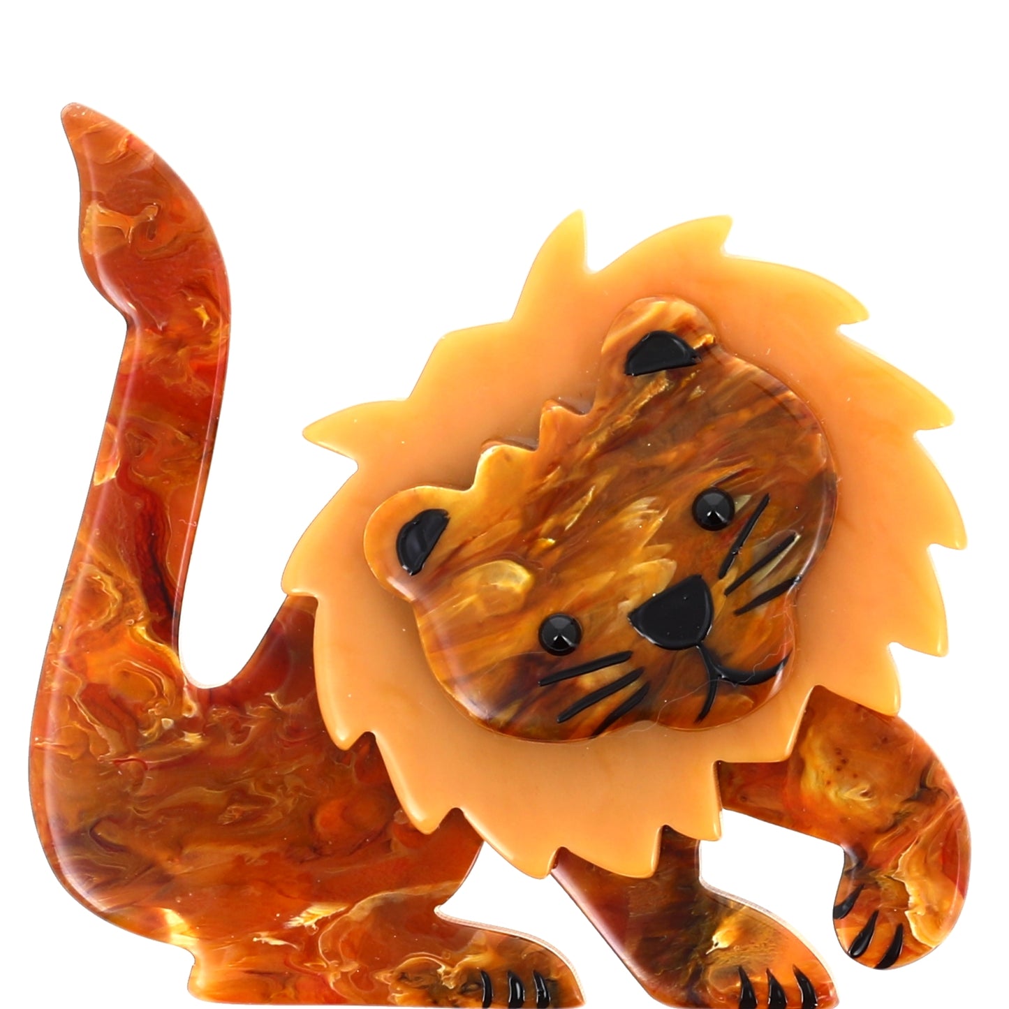 Praline and honey Leo Lion Brooch in galalith