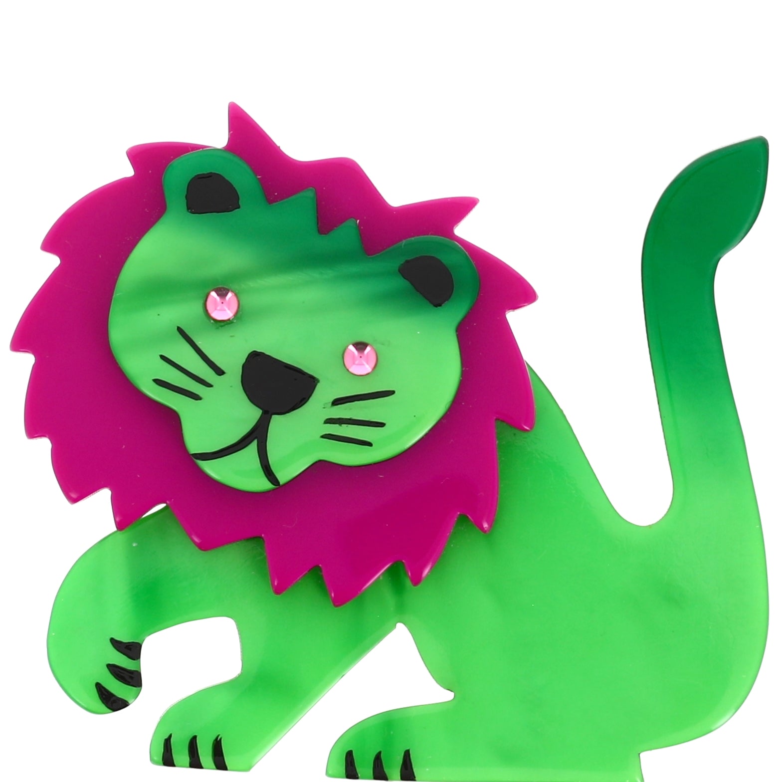 Mint and Cyclamen Leo Lion Brooch in galalith