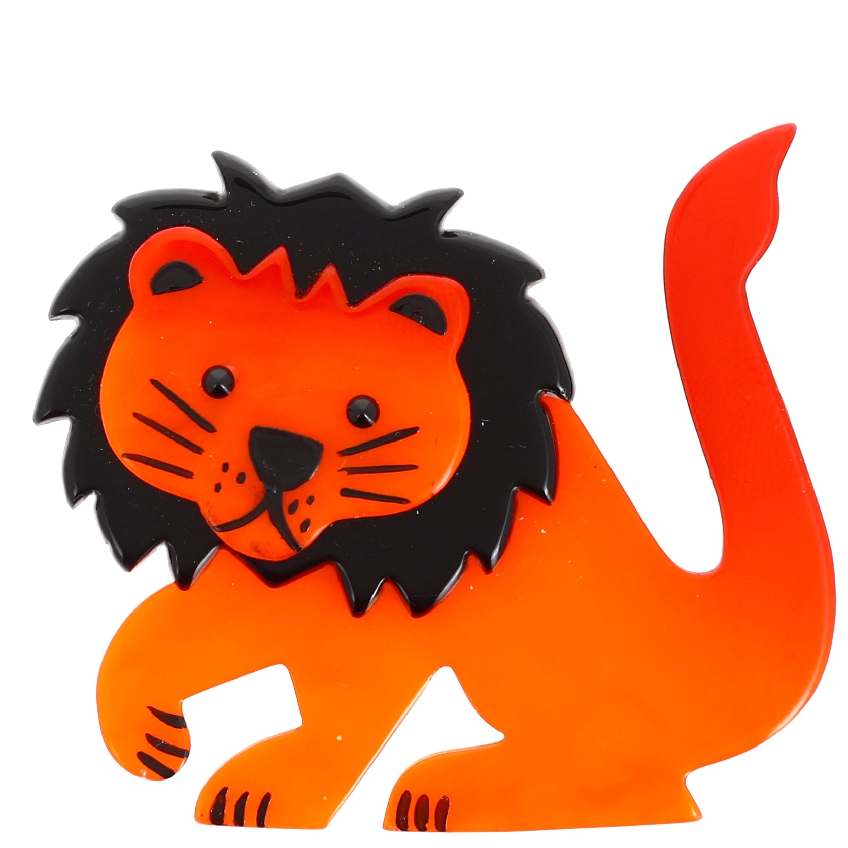 orange and black  Leo Lion Brooch in galalith