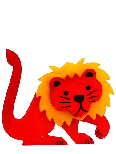 Red and Yellow Leo Lion Brooch in galalith