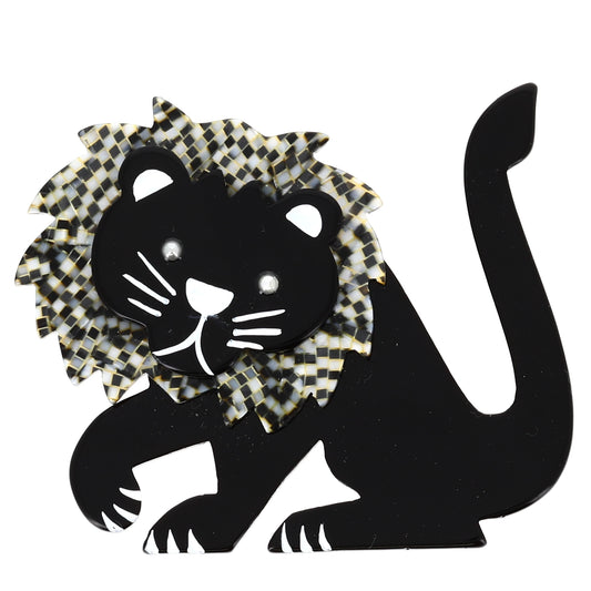 Black and checkerboard Leo Lion Brooch