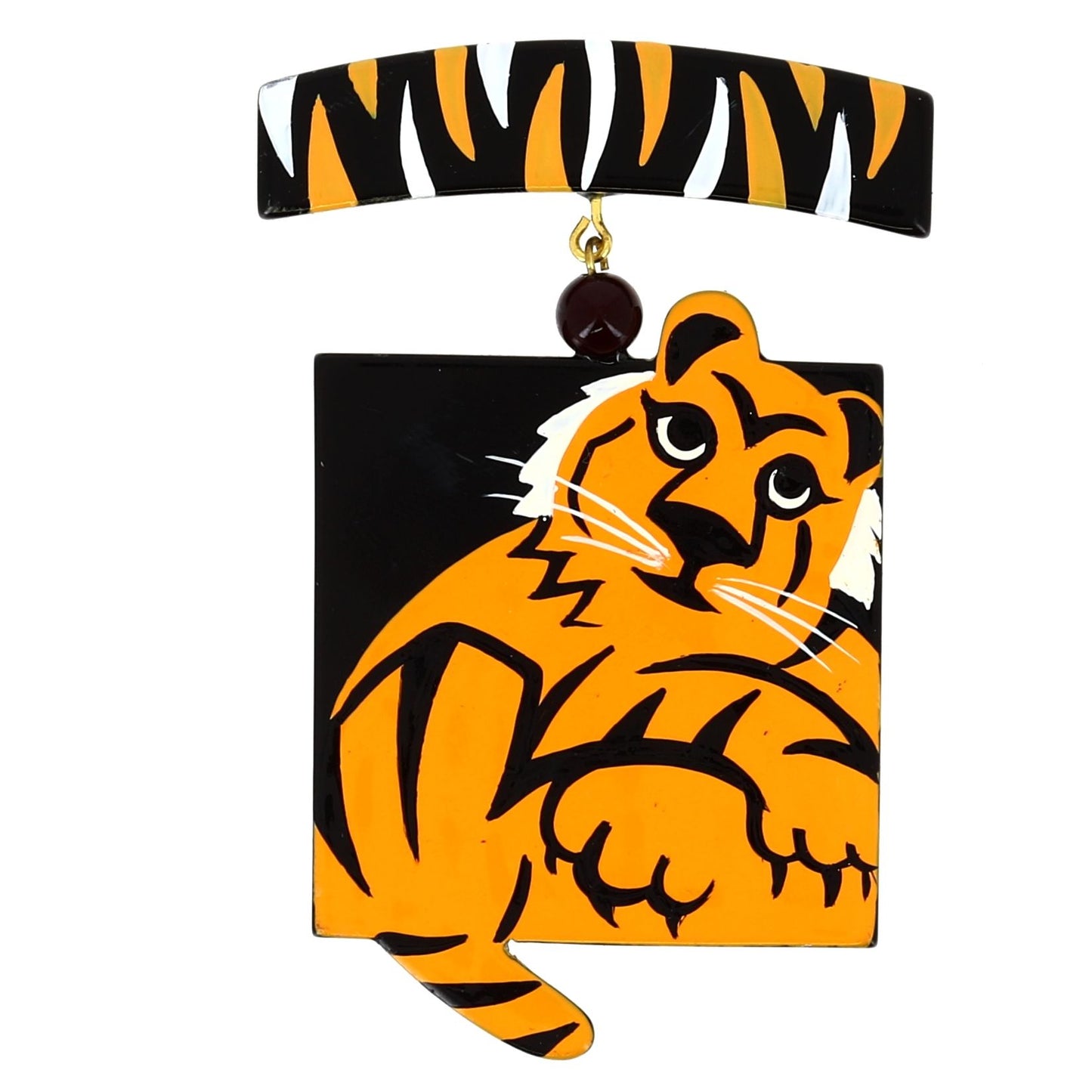Black and Yellow Tiger Medal  Brooch in galalith