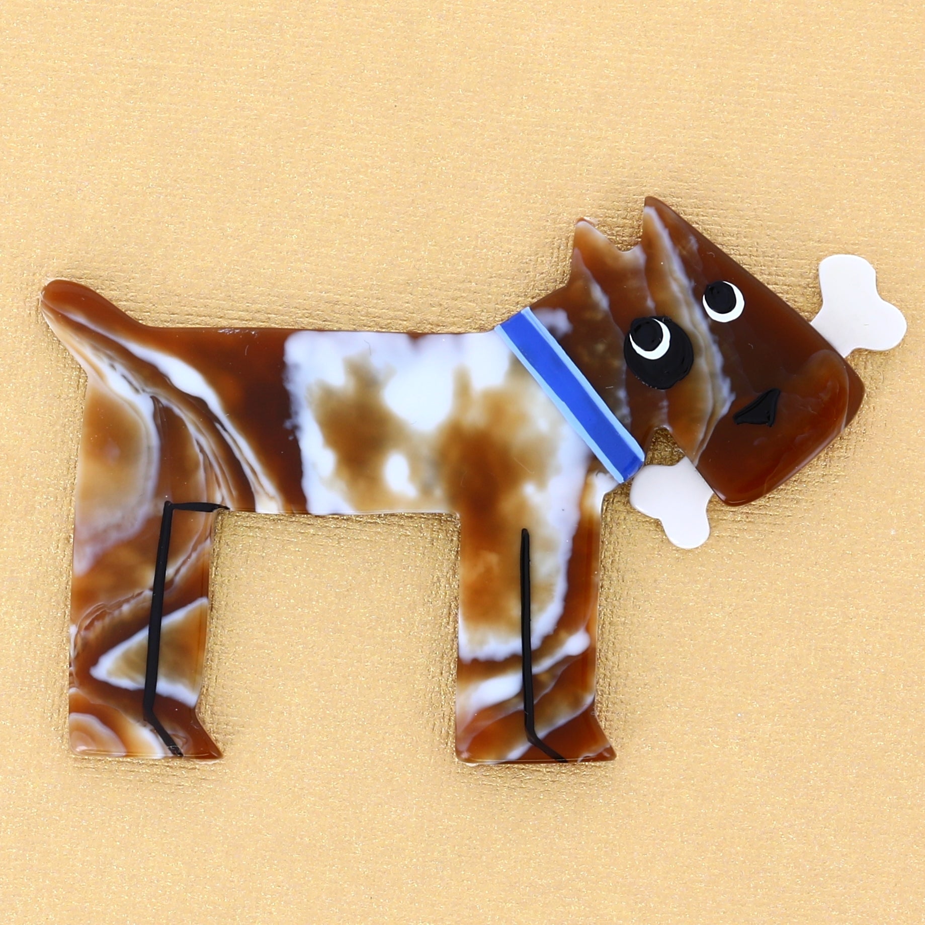 Cappuccino Milou Dog Brooch with blue necklace