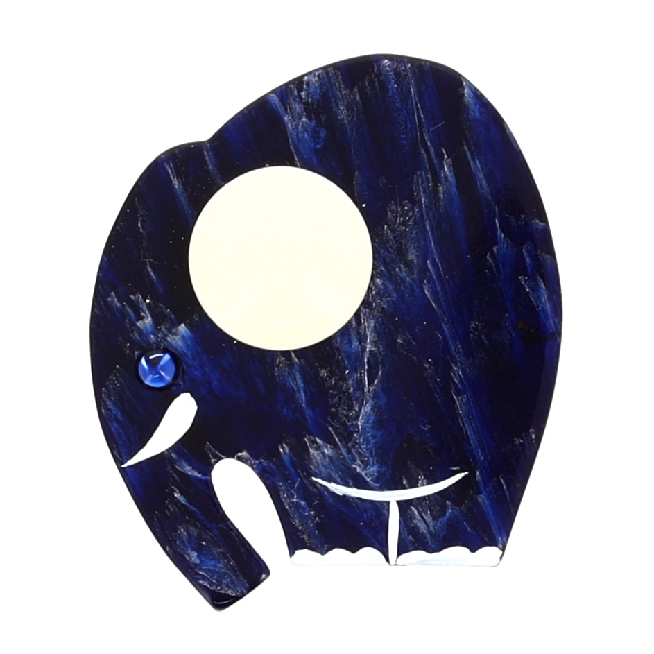 Veined Blue Mini Elephant Brooch with a white Ear in galalith