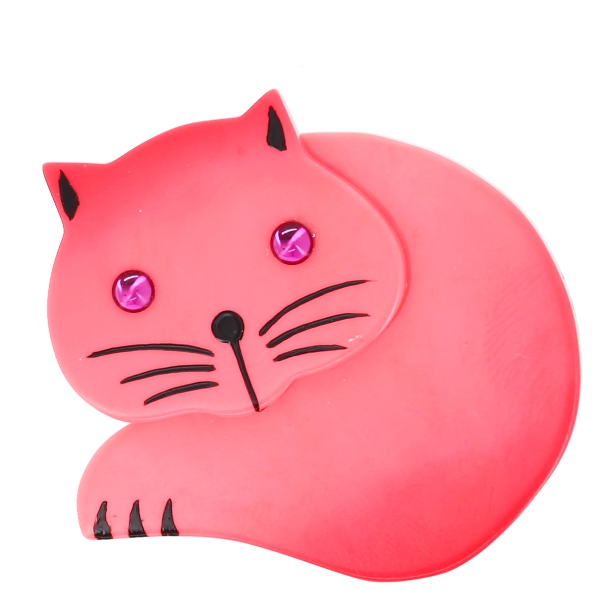 Mini Candy Pink Roudoudou Cat Brooch in galalith