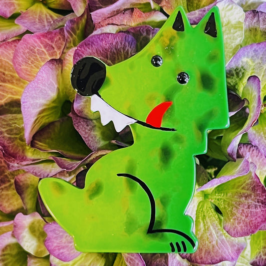 Mottled Green Werewolf Wolf Brooch (small size) - Galalith – Vintage Jewelry - handcrafted by Pavone by Pavone