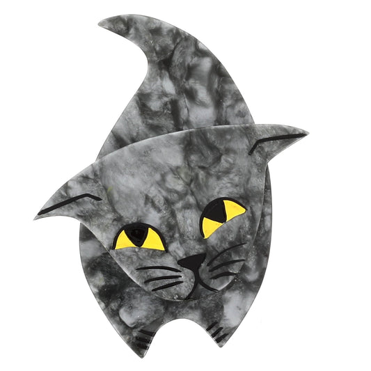 Mottled Grey Zorro Cat Brooch - Galalith – Vintage Jewelry - handcrafted by Pavone by Pavone