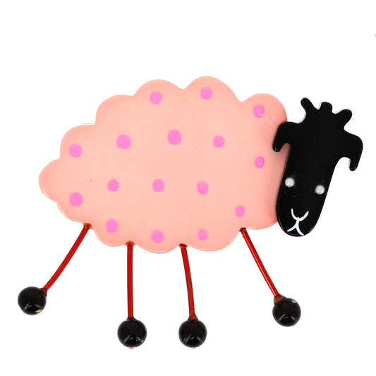Pink Sheep Brooch with polka Dots in galalith