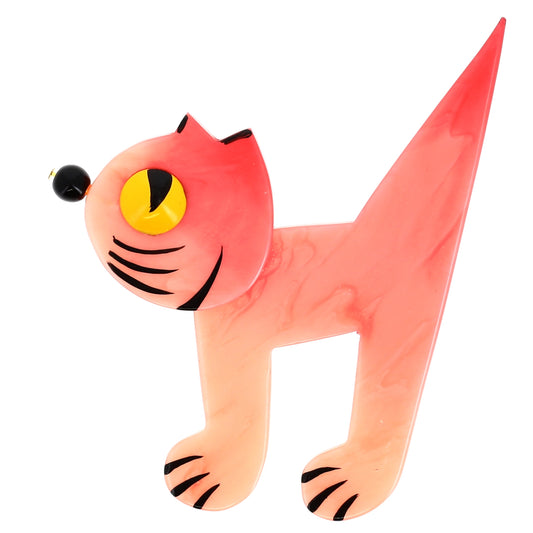 Pink Musico Cat  Brooch in galalith
