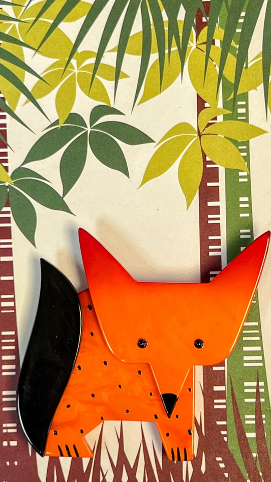Orange and Black Renardo Fox Brooch - Galalith – Vintage Jewelry - handcrafted by Pavone by Pavone
