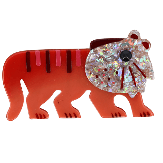 Orphrys Pink and brilliant Head Tiger Tigredou Brooch - Galalith – Vintage Jewelry - handcrafted by Pavone by Pavone