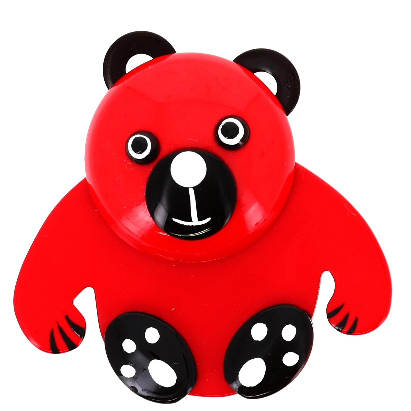 Red Baloo Teddy Bear Brooch in galalith