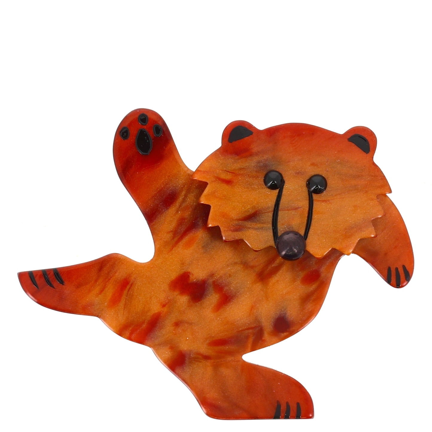 Ginger Dancing Bear Brooch in galalith