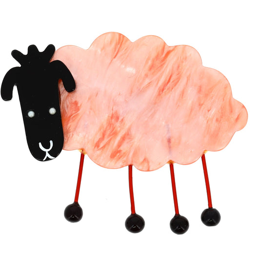 Pearl Pink Sheep Brooch head left - Galalith – Vintage Jewelry - handcrafted by Pavone by Pavone