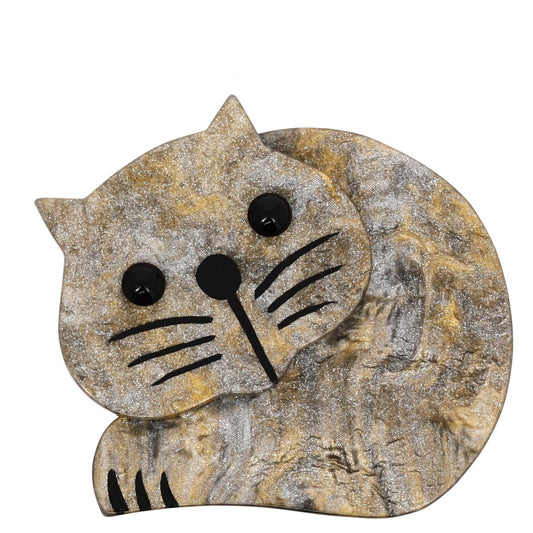 Pearly Bronze Roudoudou Cat Brooch - Galalith – Vintage Jewelry - handcrafted by Pavone by Pavone