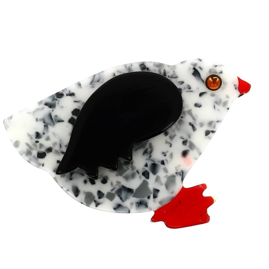 Small black and white Hen Brooch