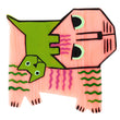 Light Pink and anise Picasso Cat Brooch in galalith