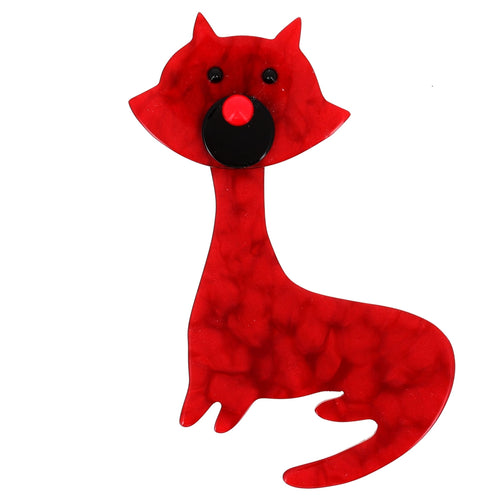 Ruby Pifou Cat Brooch in galalith
