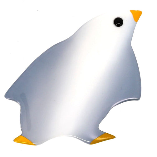 Pearl Grey Penguin Brooch in galalith