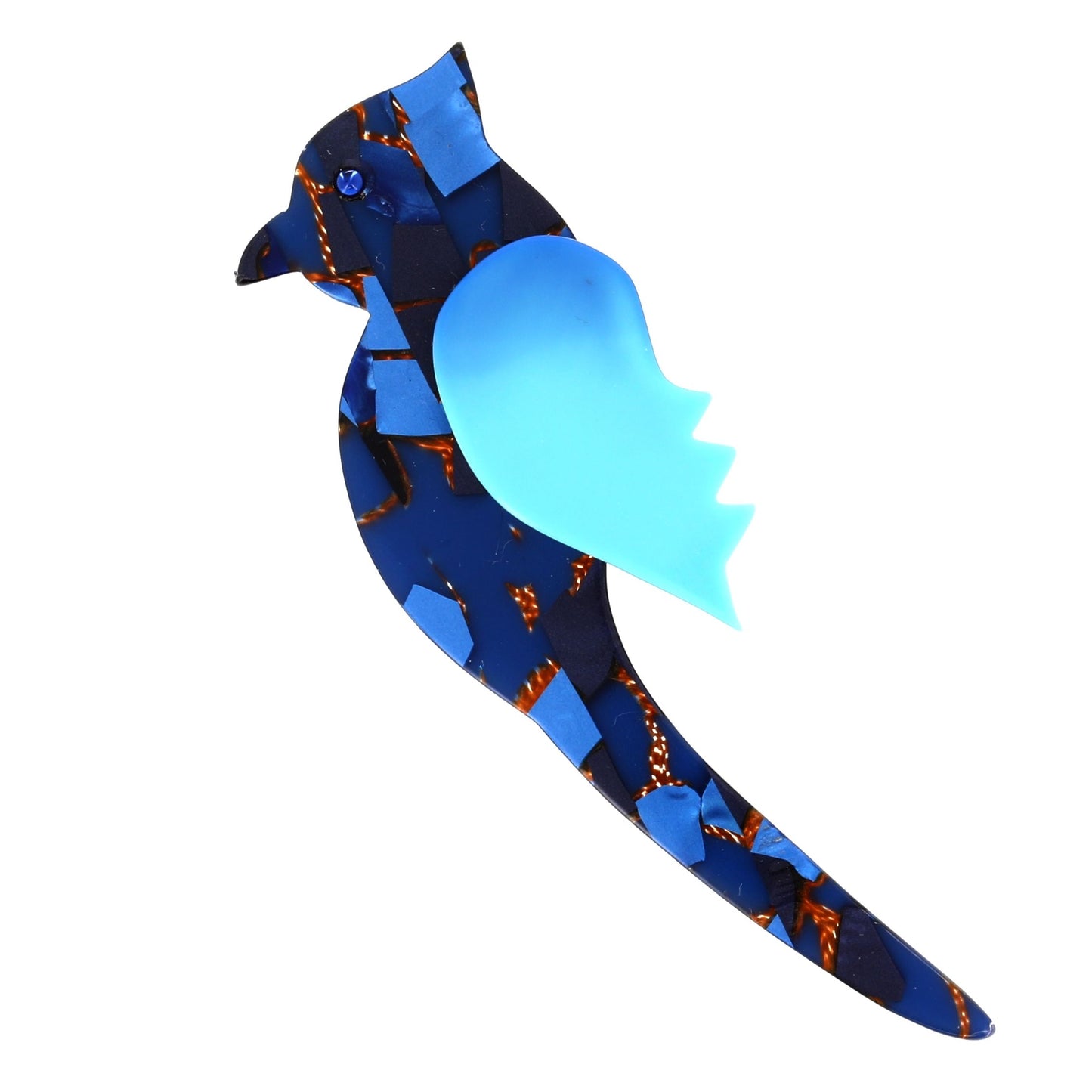 蓝色马赛克和海蓝宝石 Zazy Bird 胸针