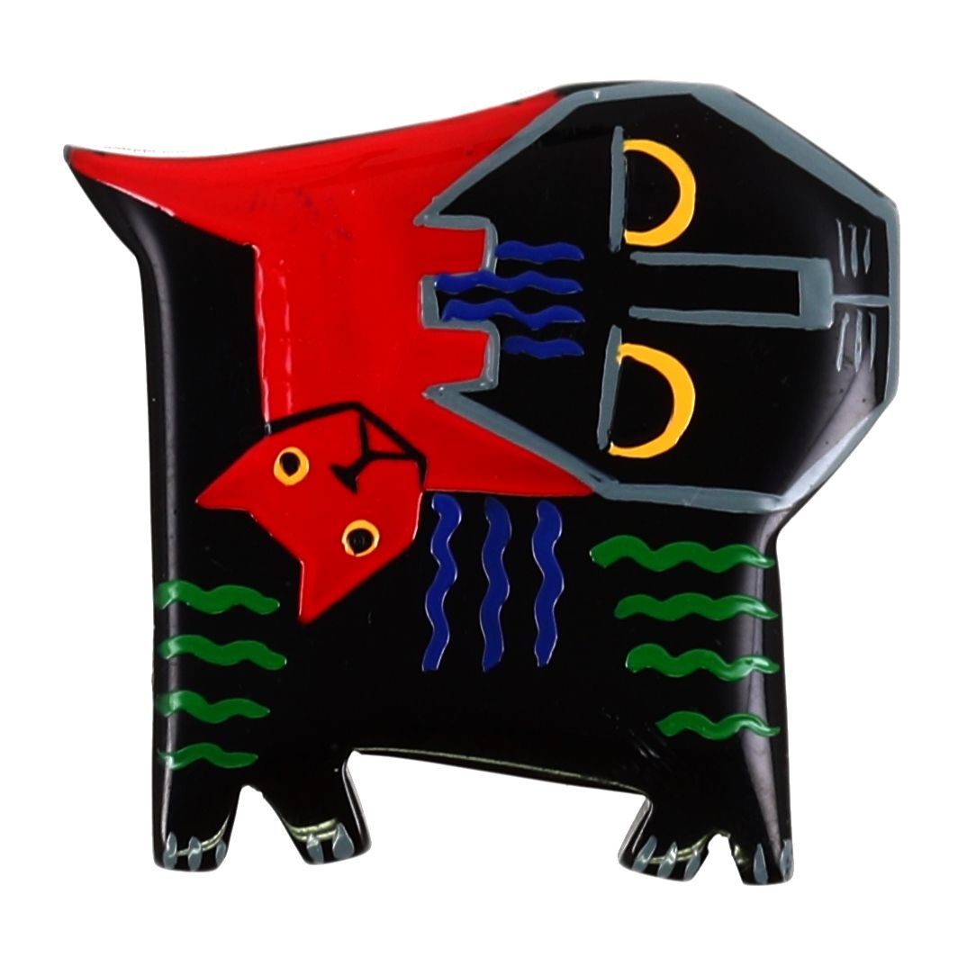 Black and Red Picasso Cat Brooch