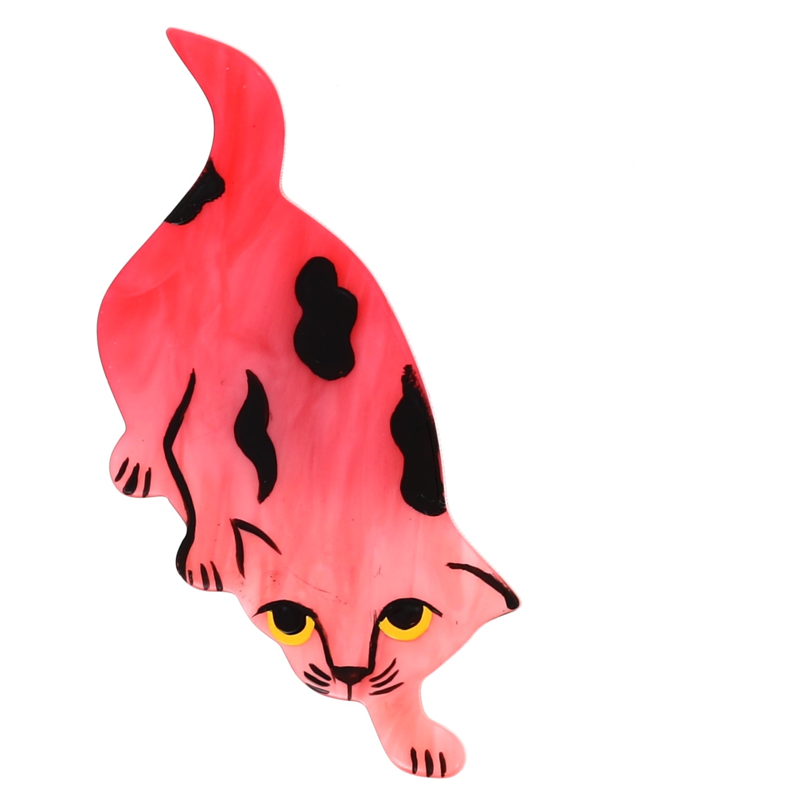Pink Crawling Cat Brooch in galalith