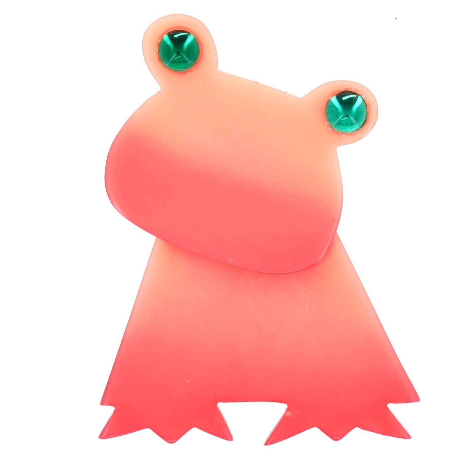 Pink Rana Frog  Brooch with green eyes in galalith