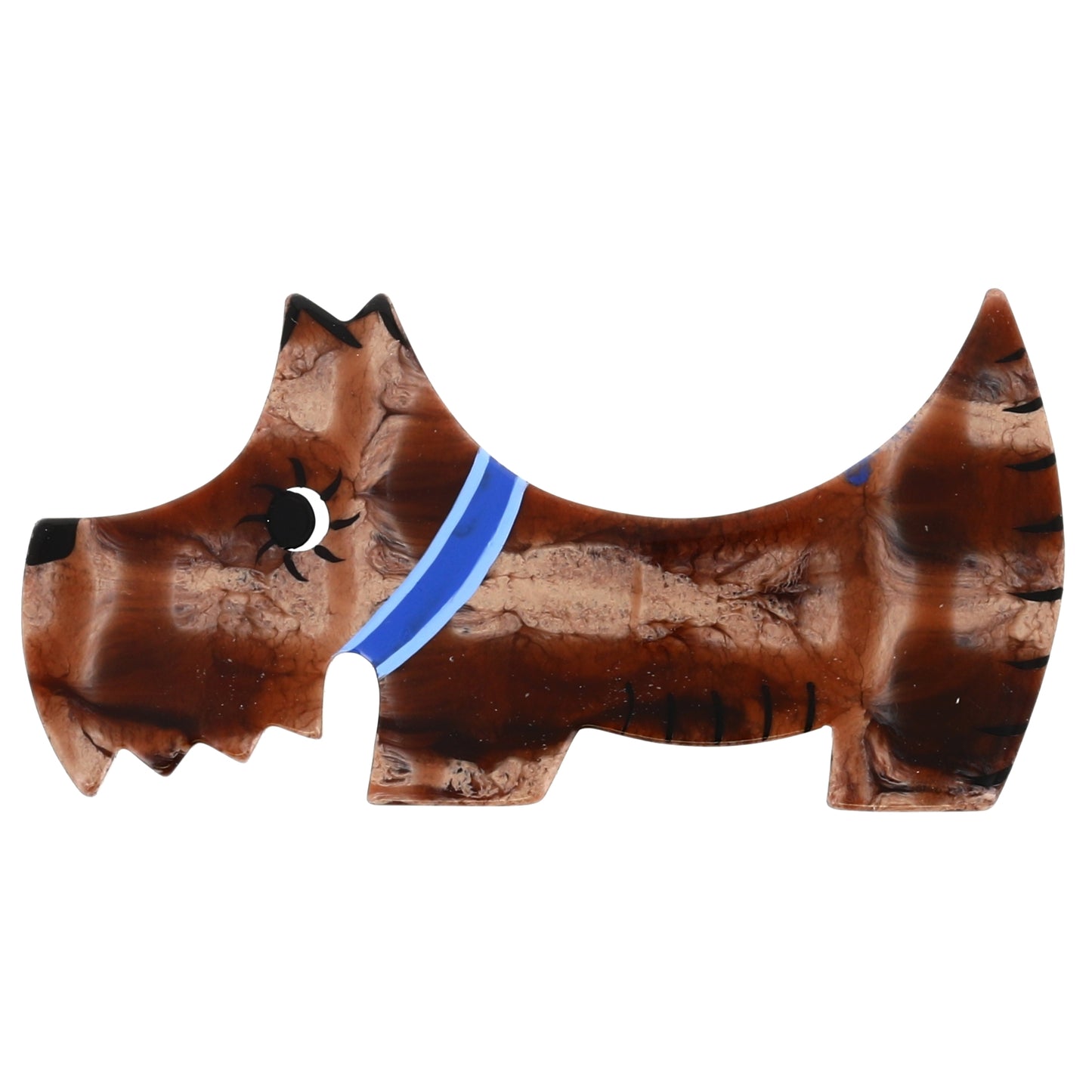 Cappuccino Scottish Raoul Dog Brooch with blue collar