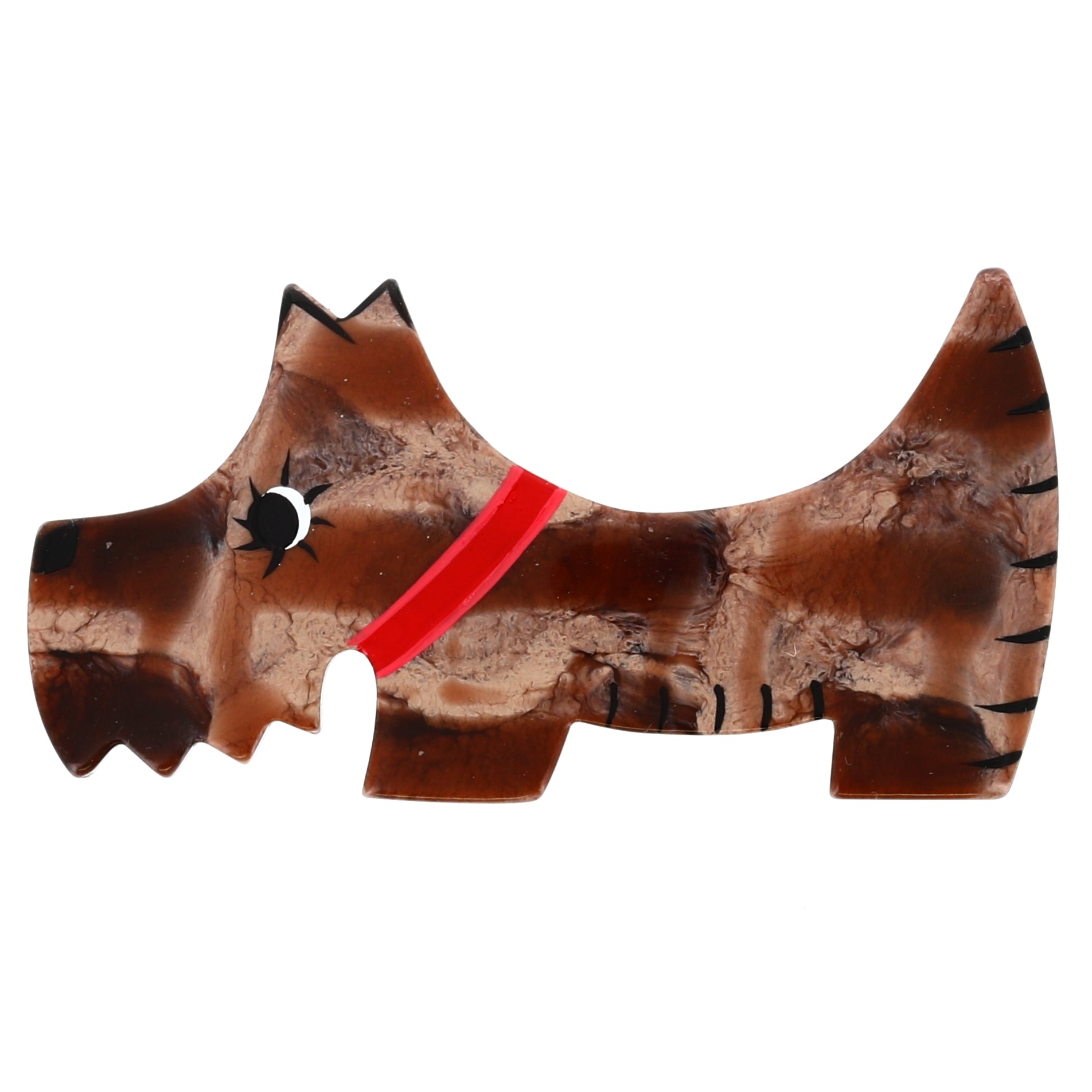 Cappuccino Scottish Raoul Dog Brooch with red collar