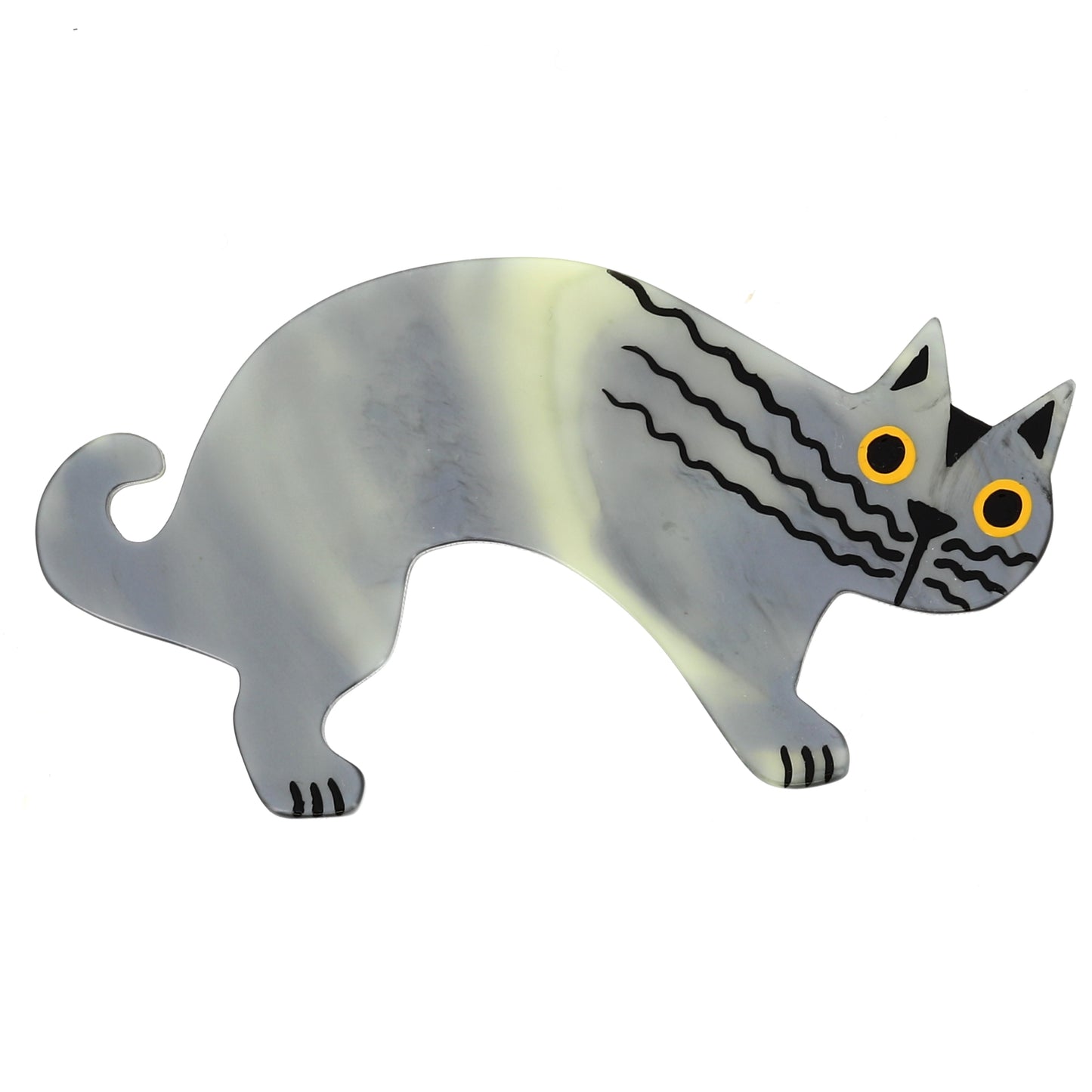 Grey and Light Yellow Raspoutine Cat Brooch in galalith