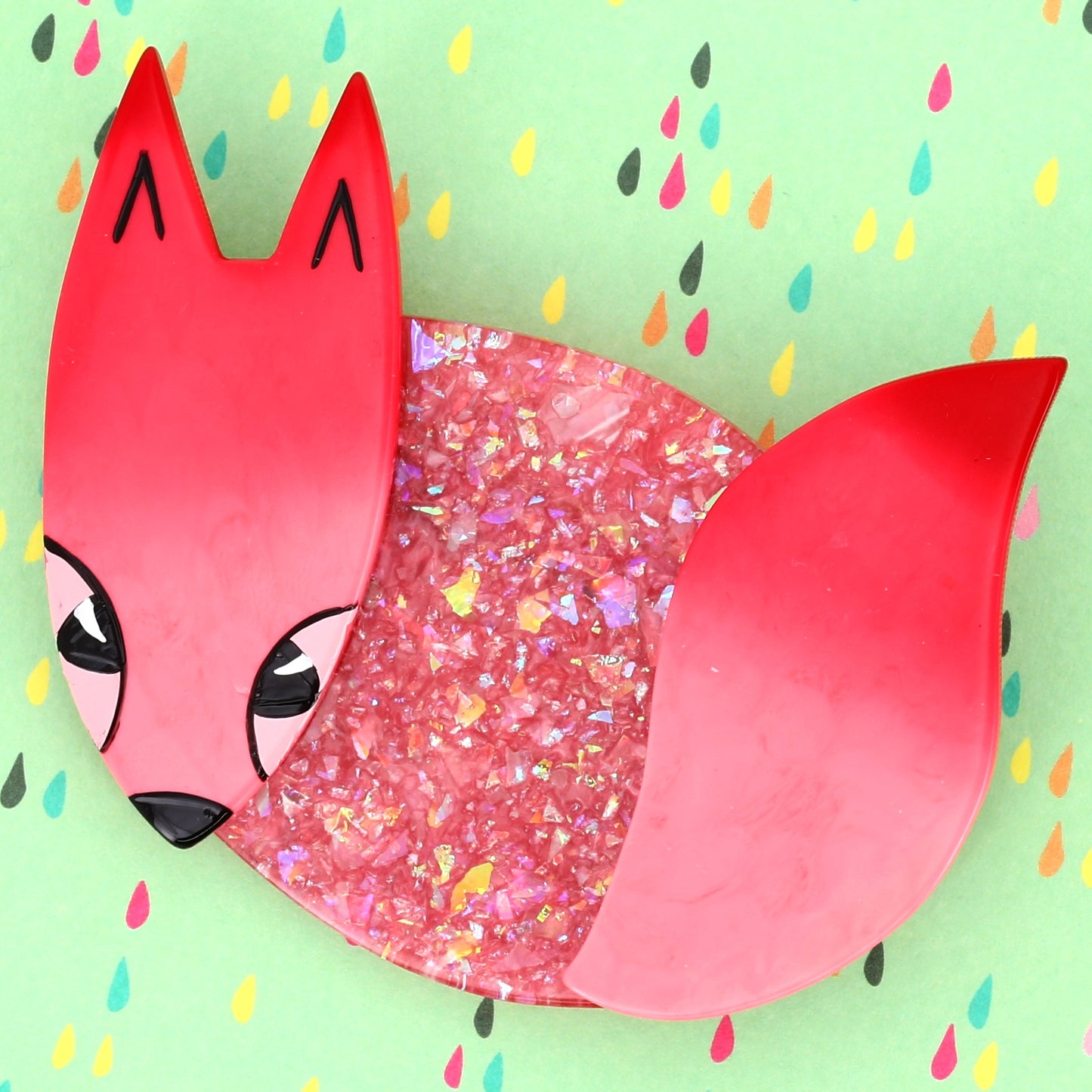 Shiny pink Mysterious Fox Brooch