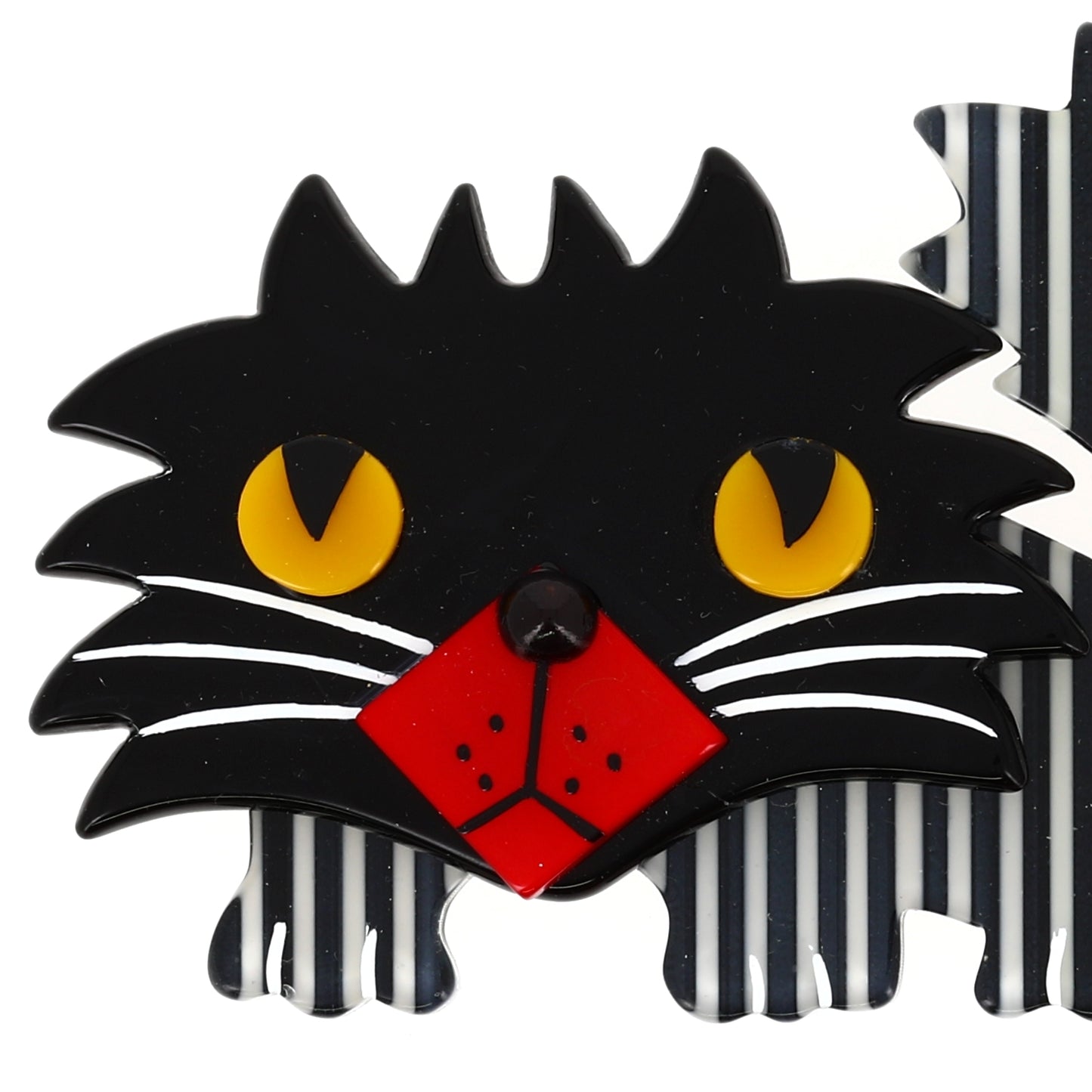 Black and white striped Rocky Cat Brooch
