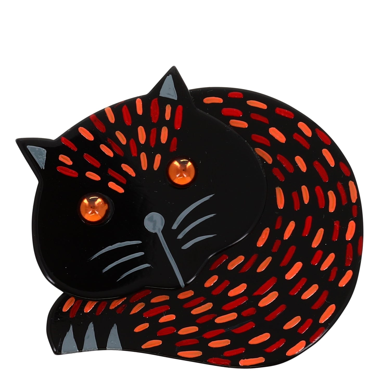 Black, Orange, Red Roudoudou Cat Brooch