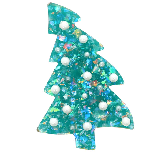Brilliant Turquoise Pearl Christmas Tree Brooch
