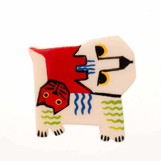 Small White and Red Picasso Cat Brooch - Galalith – Vintage Jewelry - handcrafted by Pavone by Pavone